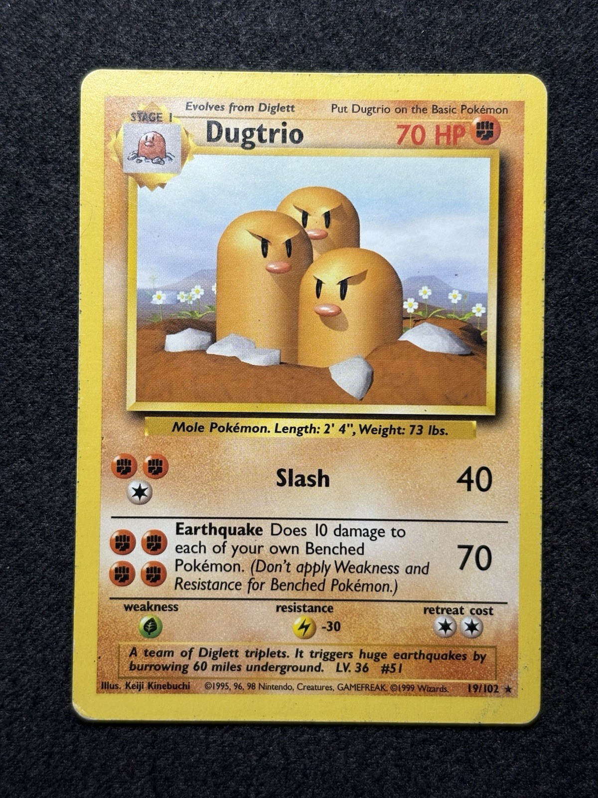 Dugtrio 19/102 Pokemon Card Base Set Vintage 1999 WOTC Non Holo LP / MP