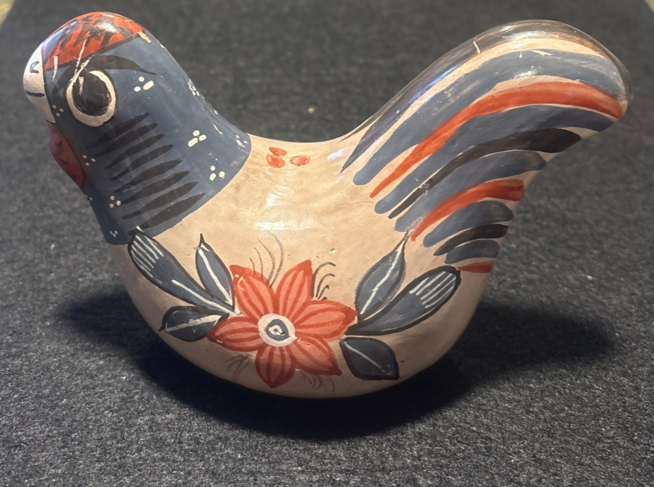 Vintage Tonala Mexican Pottery Bird Chicken hand-painted folk art hen