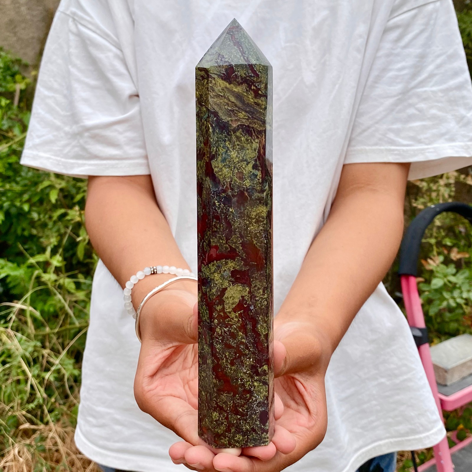 1.6LB  Natural dragon blood stone Column Quartz Crtal Obelisk Energy Healing
