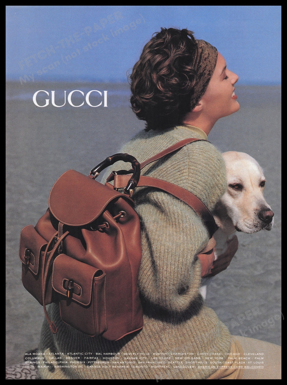 Gucci Handbags 1990s Print Advertisement Ad 1991 Yellow Labrador Lab Dog