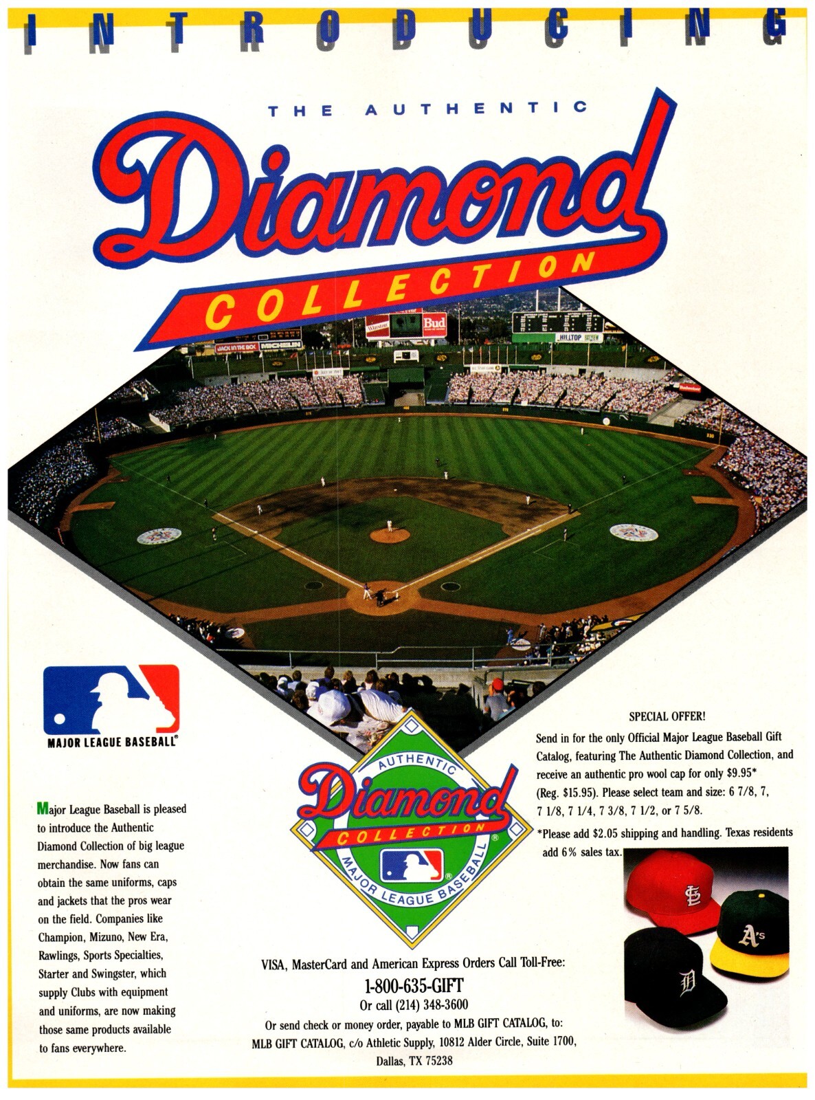 1988 Diamond Collection Print Ad Major League Baseball Hat Caps A's Tigers Cards