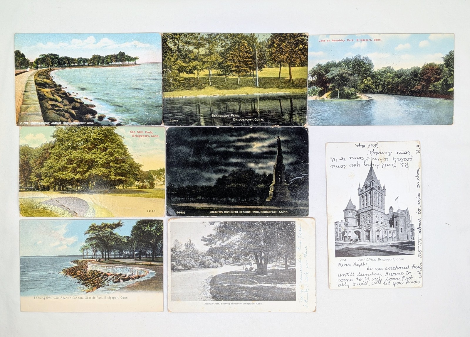 8 Antique Postcards Bridgeport Connecticut 1905-13 Posted Unposted Parks More
