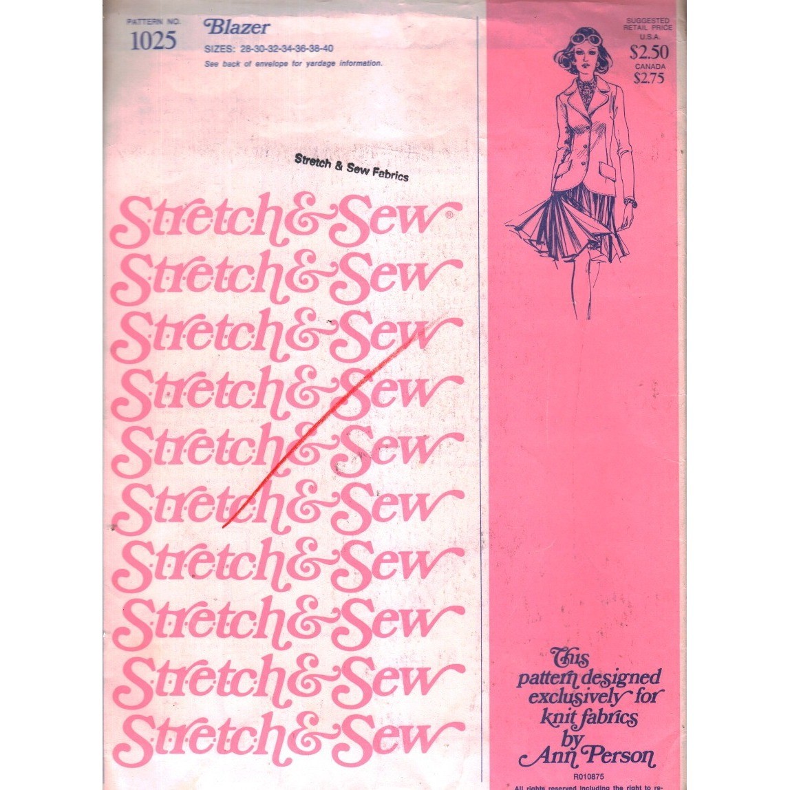 Vintage Stretch & Sew 1025 Blazer Sewing Pattern Ann Person Knit Fabric Sz 28-40