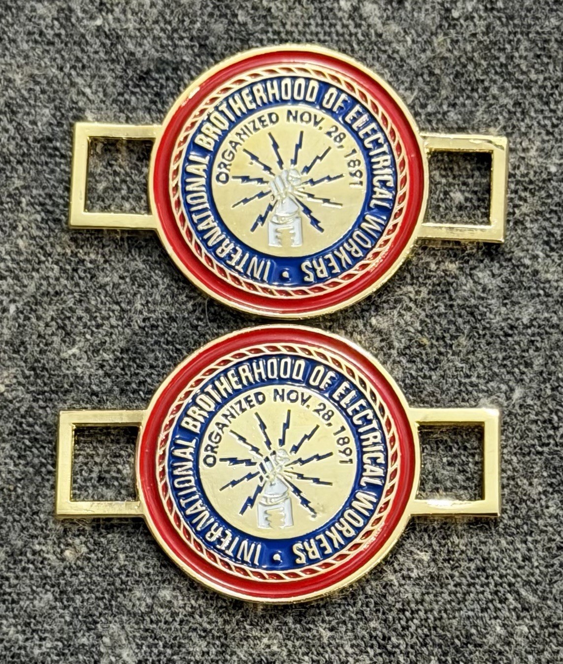 IBEW Boot Charms Lace Tags Electrician Shoe Lace Charm BLUE RED GOLD Trim