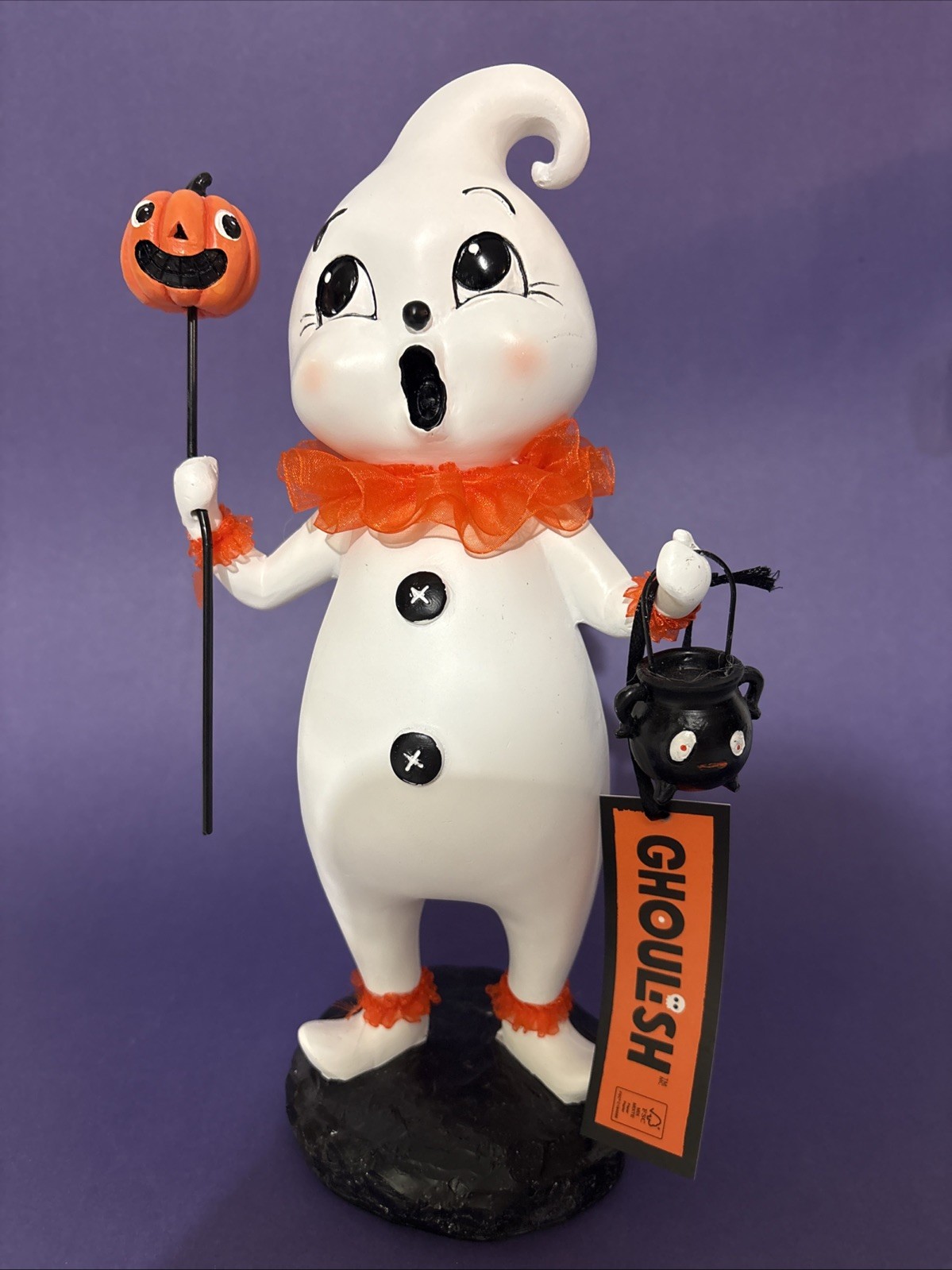 Ghoulish Vintage Style Ghost Figurine Pumpkin Clown Halloween Decor NWT 12” 