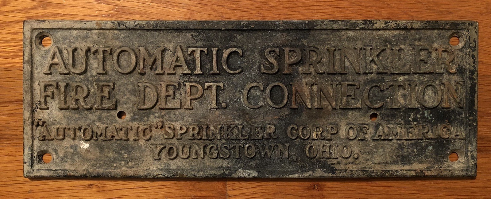 Automatic Sprinkler Fire Dept. Connection Metal Plaque Sign Youngstown, Ohio OH