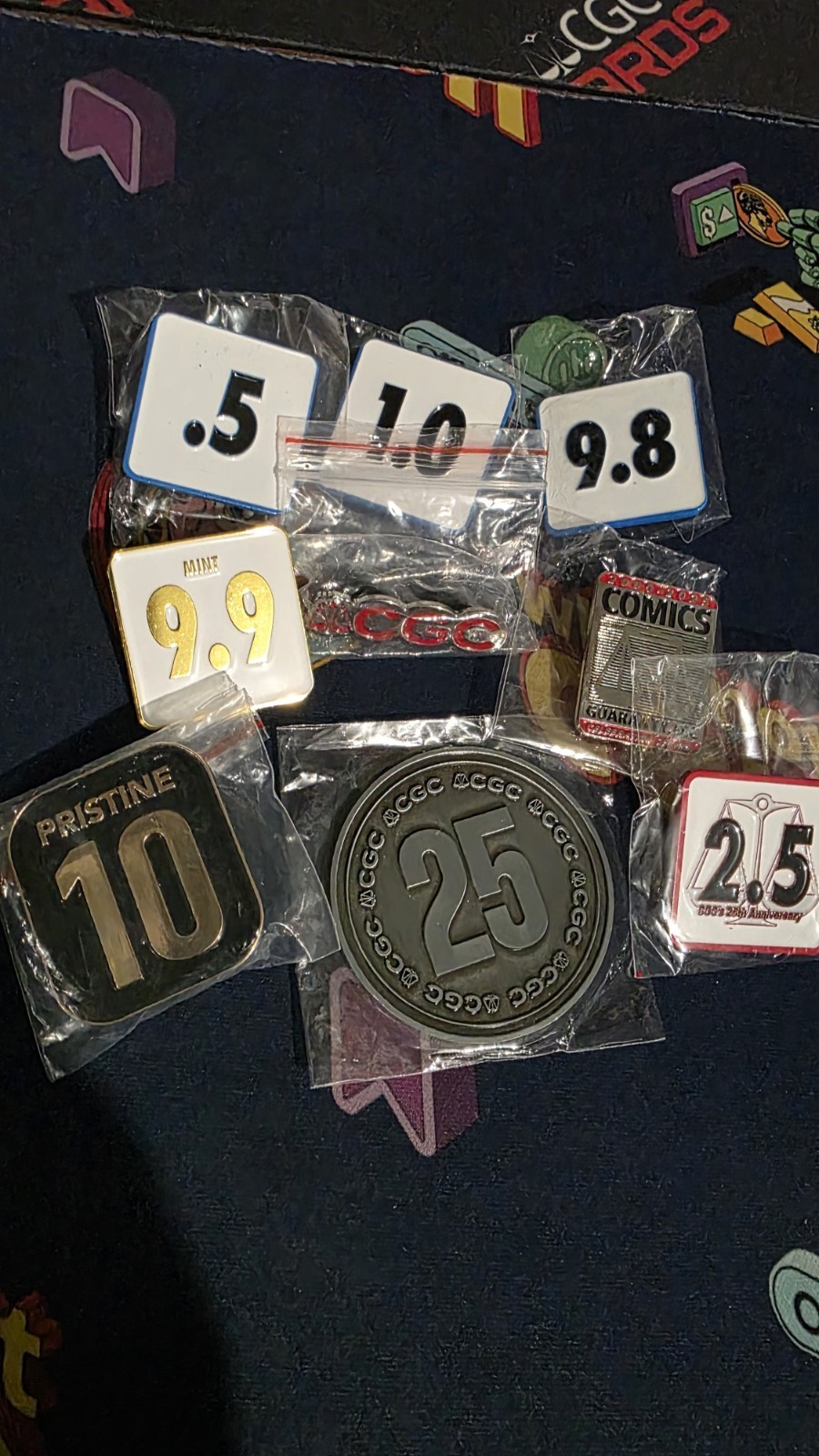 CGC ENEMAL PIN LOT. .5/1.0/2.5 25TH Anniversary/9.8/9.9/Pristine 10. CGC COIN