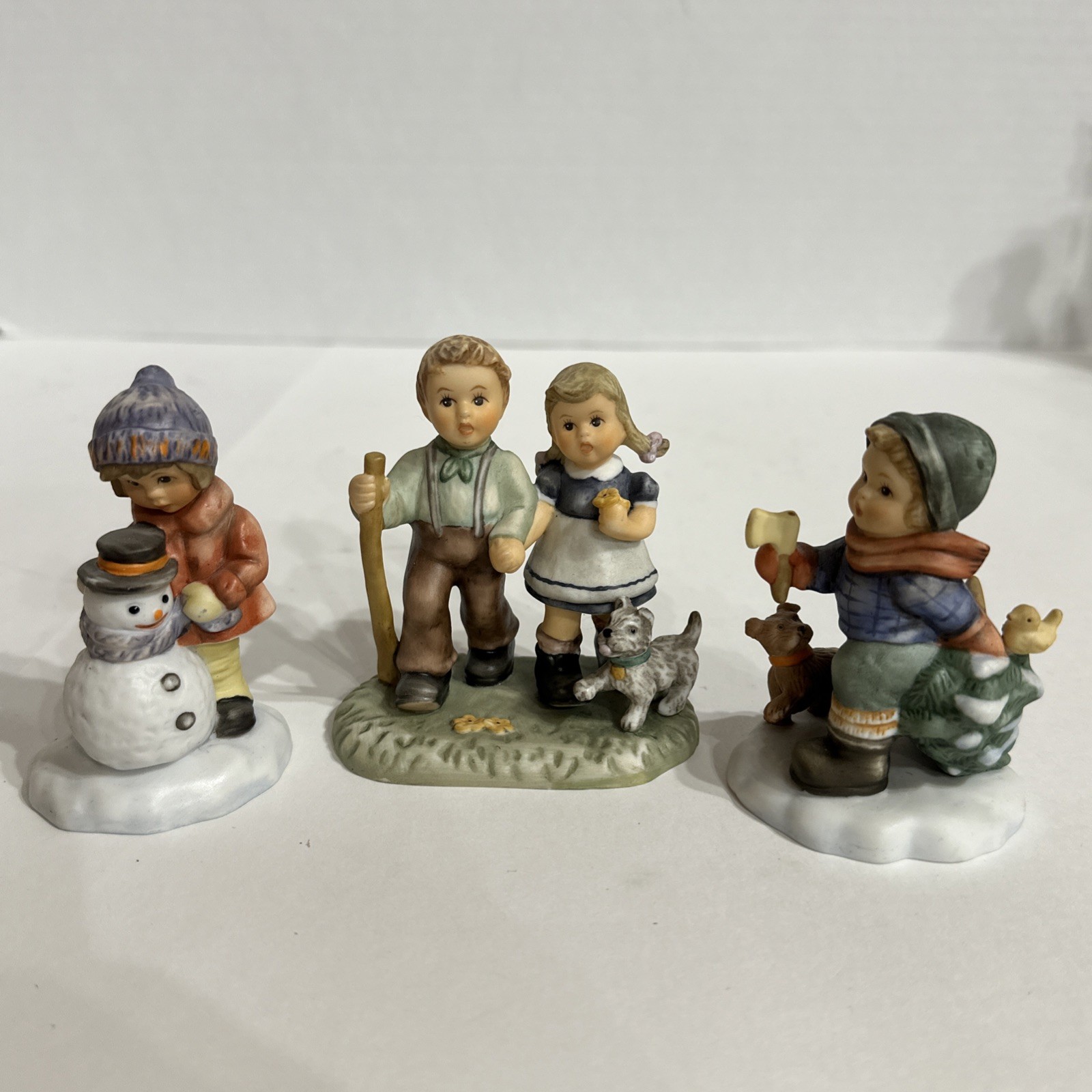 Vintage Homco Kids Collection Porcelain Figurine Lot of 3 Winter Christmas Dog