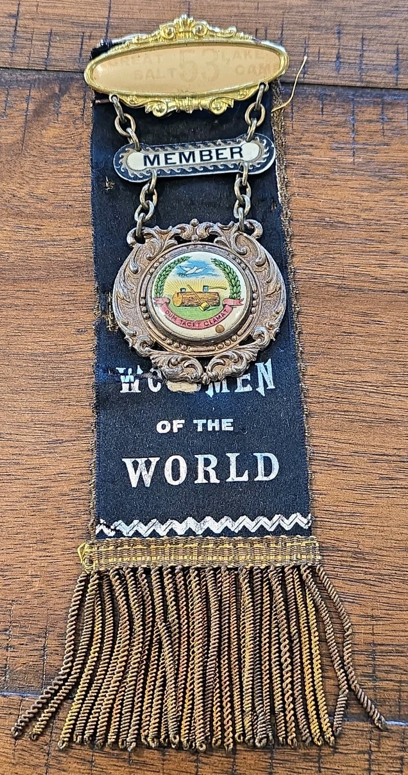 ANTIQUE WOODMEN OF THE WORLD UTAH RIBBON PIN MEDAL EARLY CELLULOID BEAUTIFUL #5