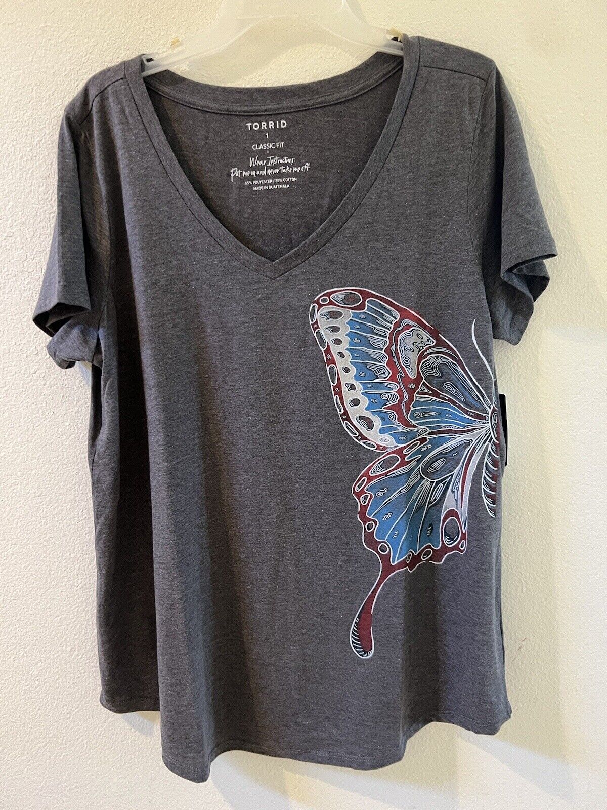 Torrid Women's Plus Classic Fit V-neck Gray Butterfly  Tee various sizes