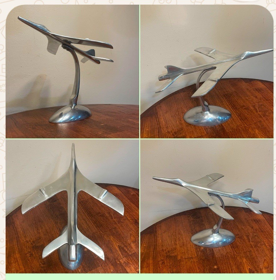 Vintage Art Deco Concorde Cast Aluminum Airplane Desk Model Sculpture Rare Plane