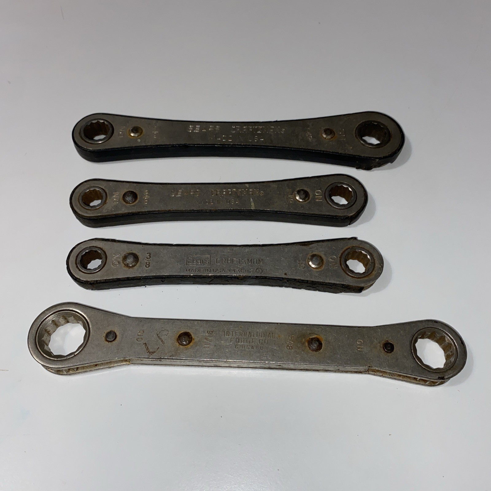 Vintage Sears Craftsman 43683 1/2” X 9/16” 12 Point Ratcheting End Wrench lot +1