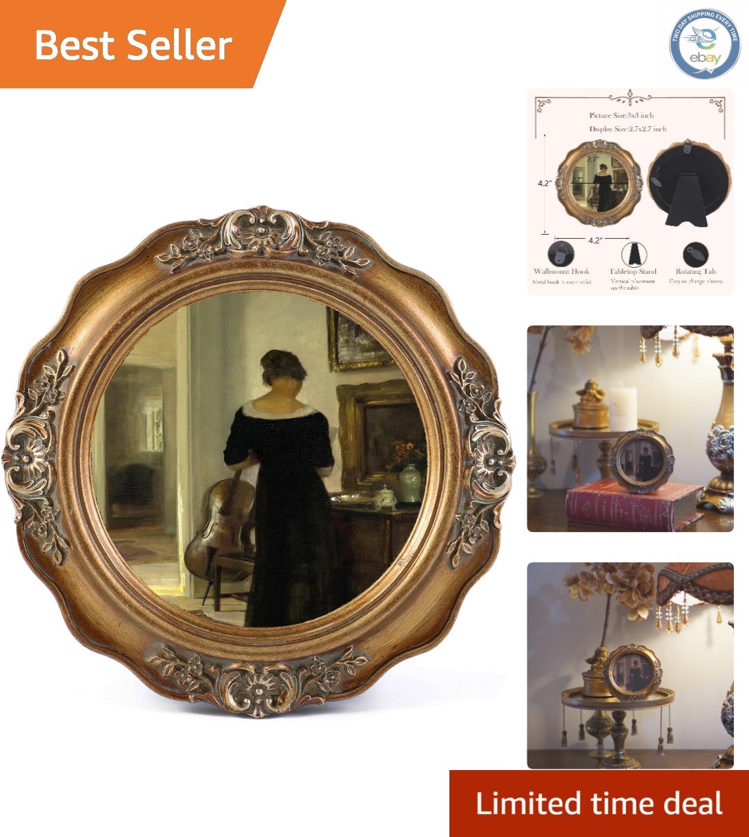 Elegant 3x3 Round Antique Picture Frame - Perfect for Photography Display