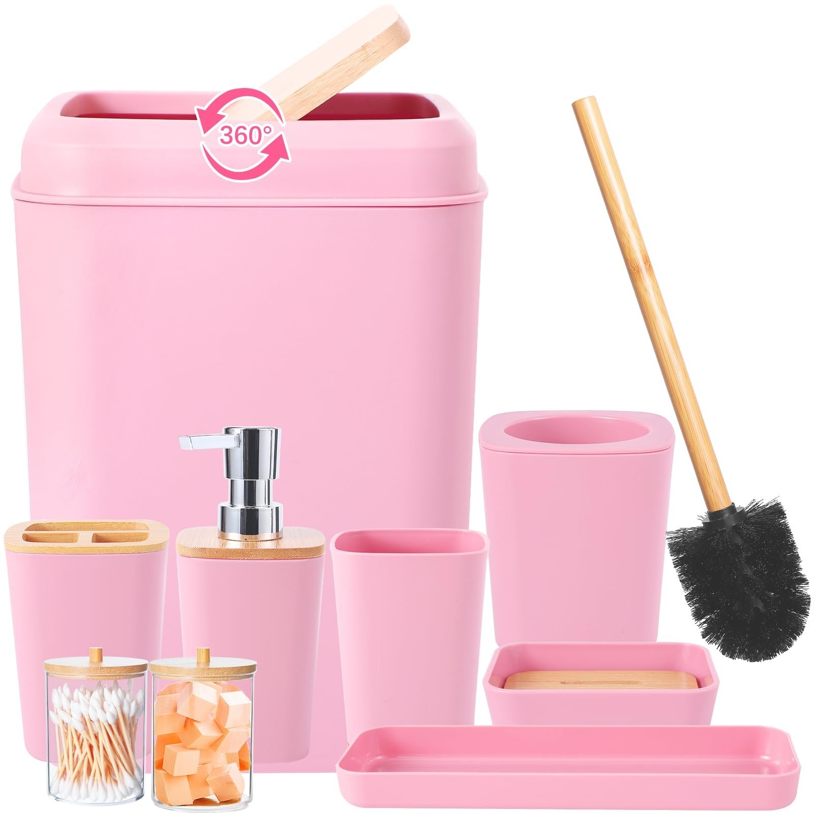 Bathroom Accessories Set, 9 Piece Pink Bathroom Decor Sets with Trash Can,Too... Bathroom Accessories Set, 9 Piece Pink Bathroom Decor Sets with Trash Can,Too...