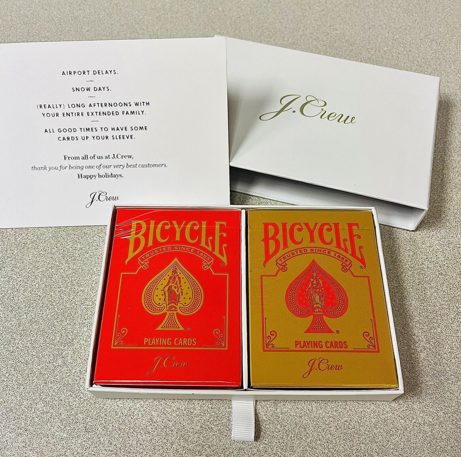 Rare, NIB J. Crew Bicycle Playing Cards VIP Set Red & Gold Packs Sealed, Mint