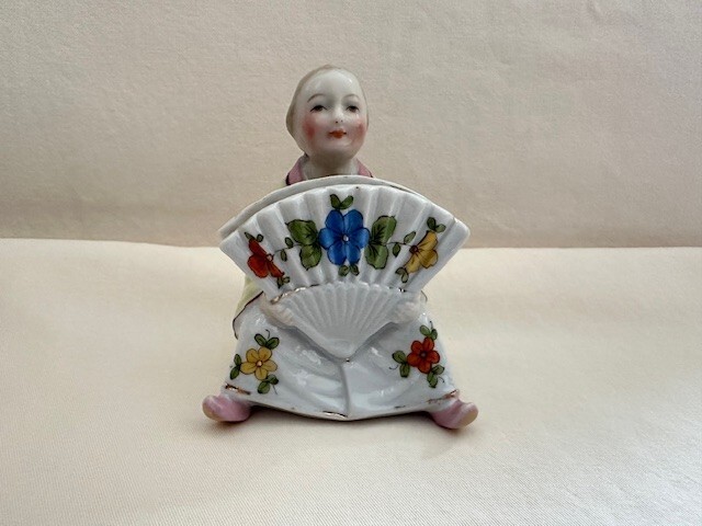 Antique Conta & Boehme Porcelain Matchstick Holder Girl with Fan Antique Conta & Boehme Porcelain Matchstick Holder Girl with Fan