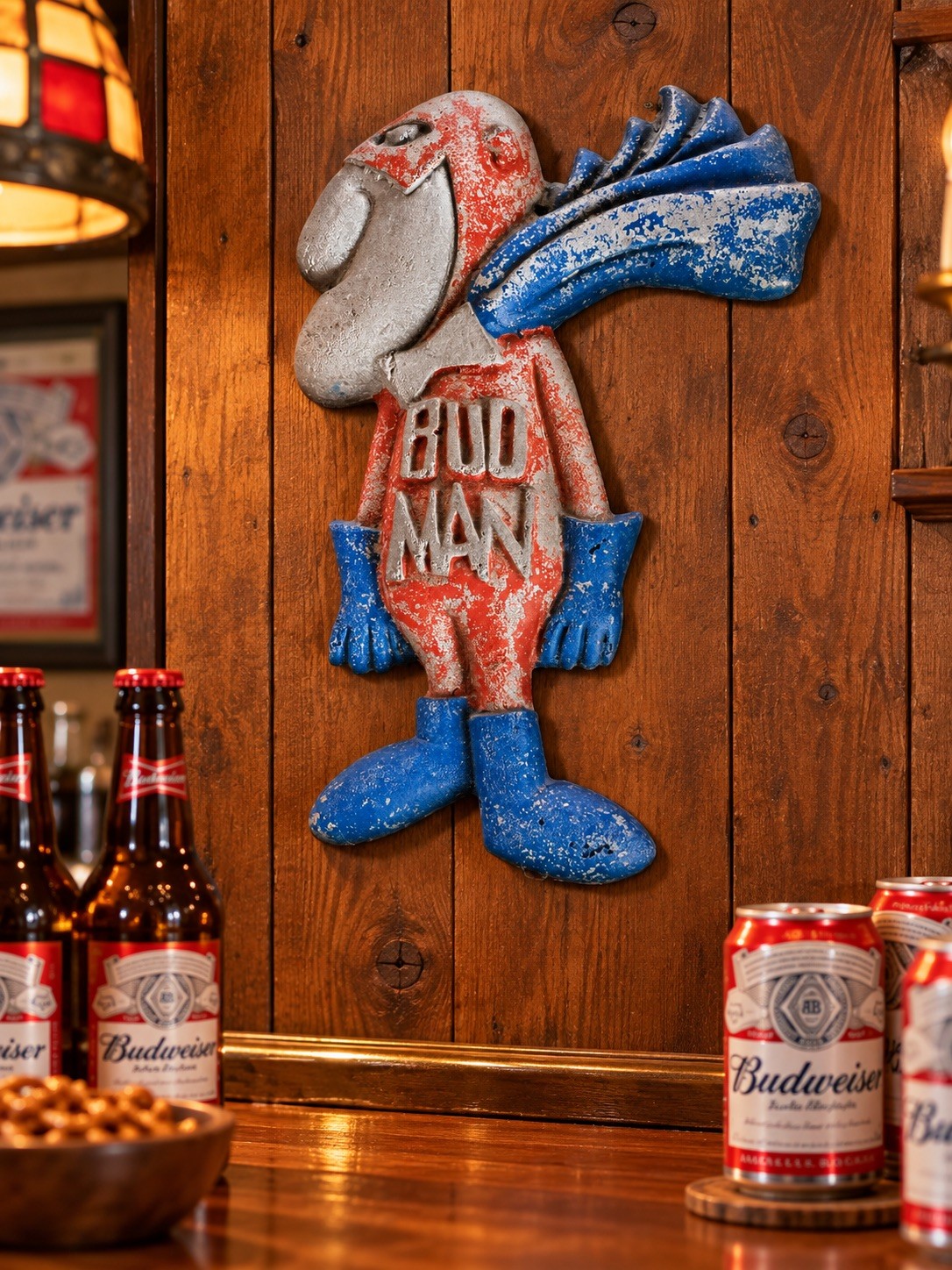 Budweiser Bud Man Cast Aluminum Wall Decor 12 x 8.5 Beer Bar Collectible