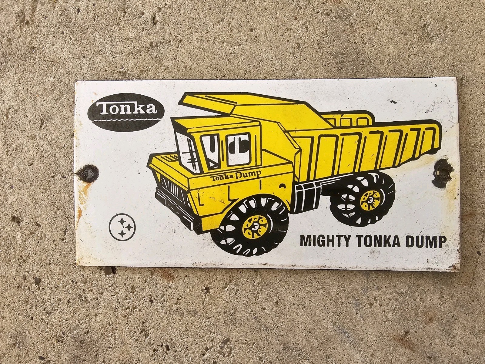 VINTAGE 1950'S Porcelain Mighty Tonka Dump Truck Sign 