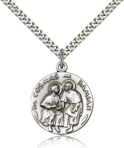 Sts. Cosmas & Damian Medal For Men - .925 Sterling Silver Necklace On 24 Cha...