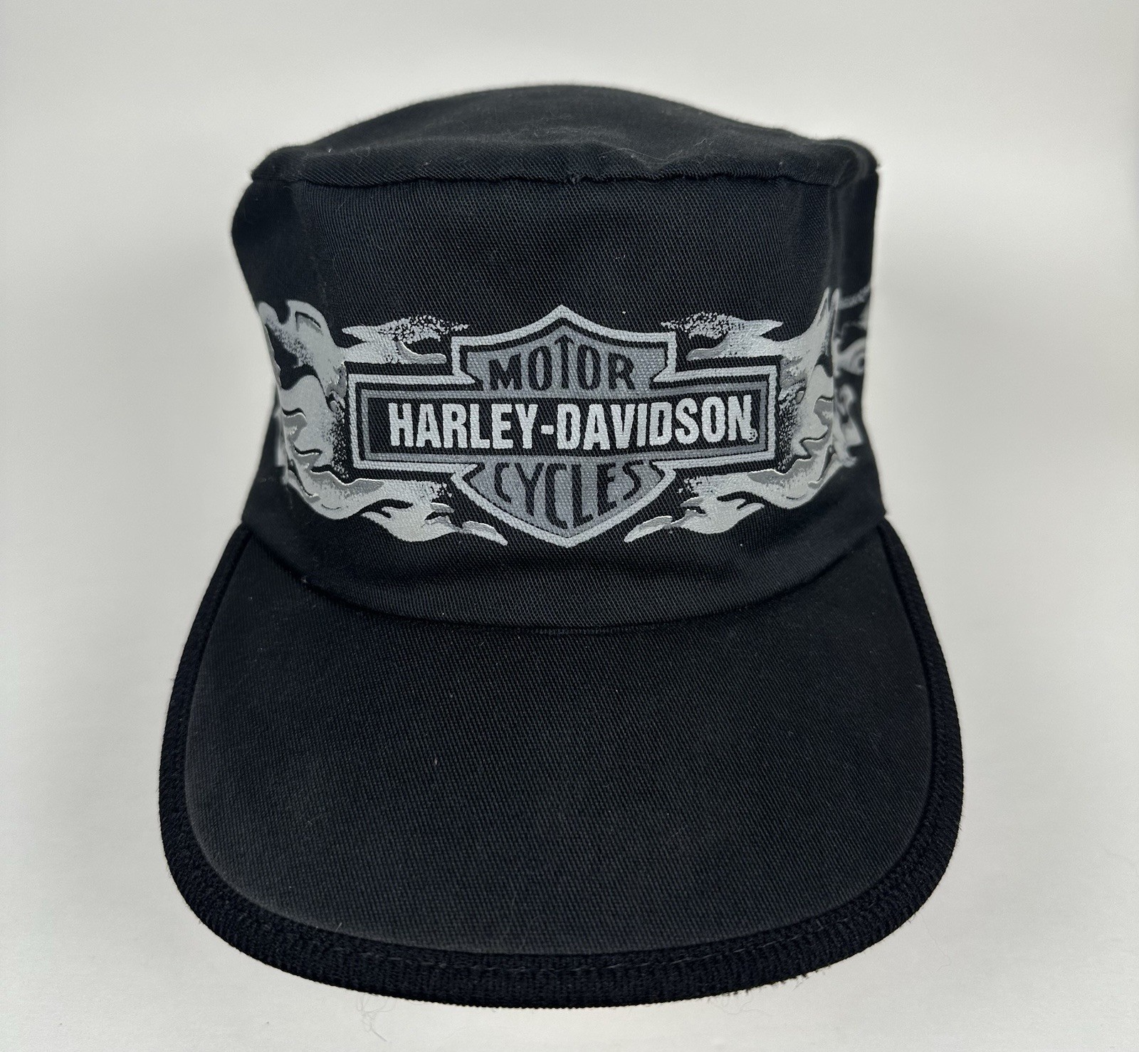 VTG 80s Harley Davidson Biker Painter Cap Hat Flames 1987 USA Made Black