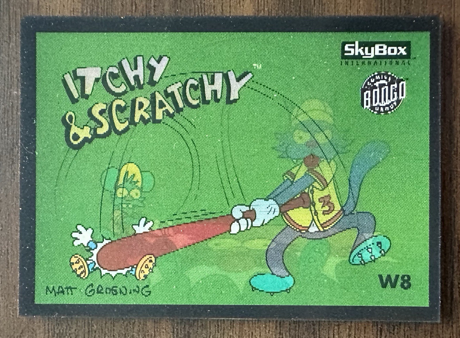 1994 SkyBox Bongo, The Simpsons, Itchy & Scratchy Wiggle Card, #W8, NM