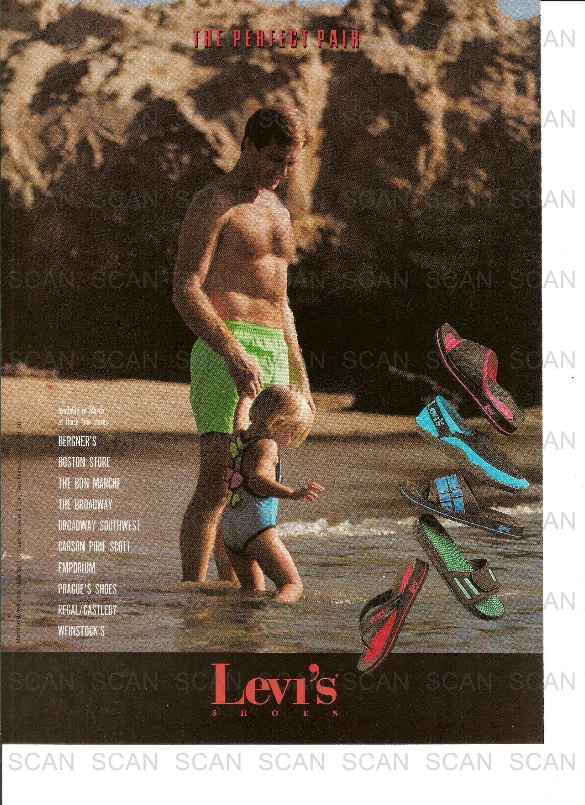 1990 Levi\'s Shoes Vintage Magazine Ad \'The Perfect Pair\' Dad & Daughter at Beach