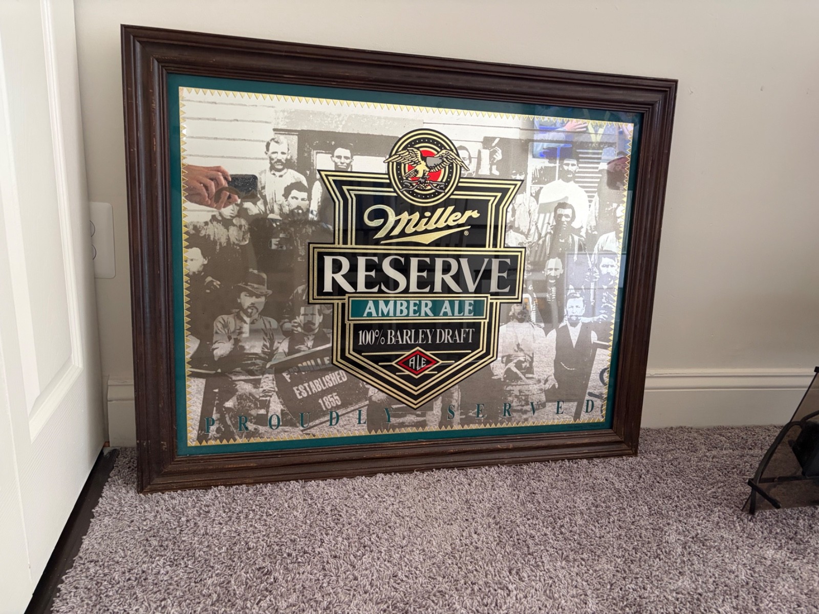 Brown Wooded Frame Miller Reserve Mirrored Bar Sign
