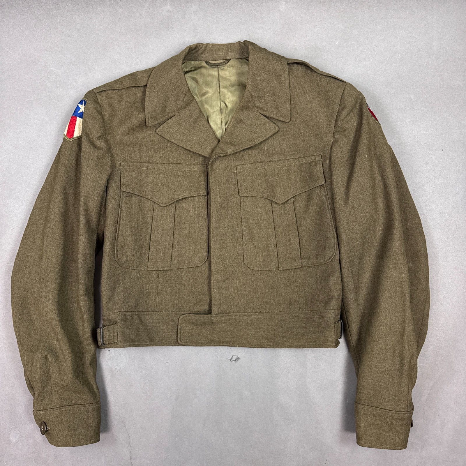 US Military Jacket Mens 38 Green Ike WW II 40s Insignia Army Field Wool Officers