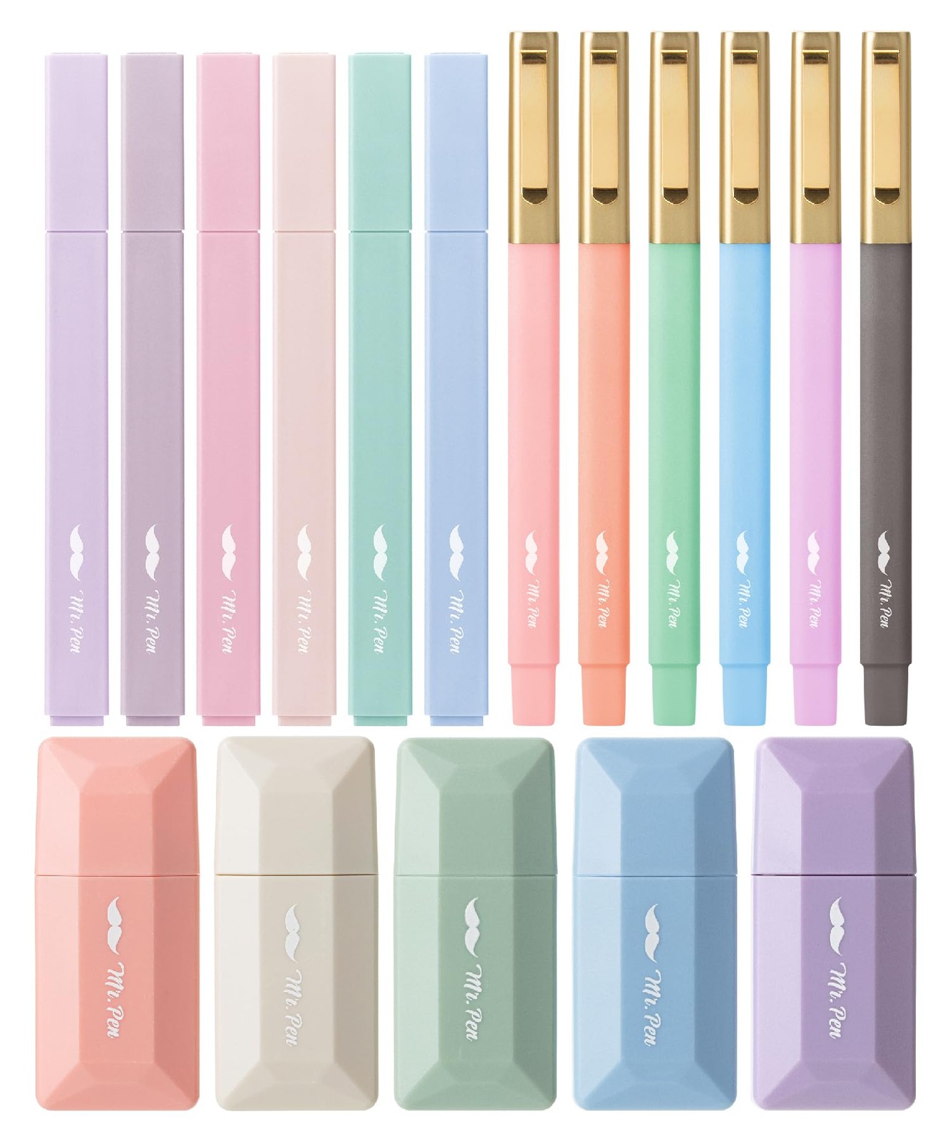 Mr. Pen- Aesthetic Highlighters and Ballpoint Pens No Bleed, 17 Pack