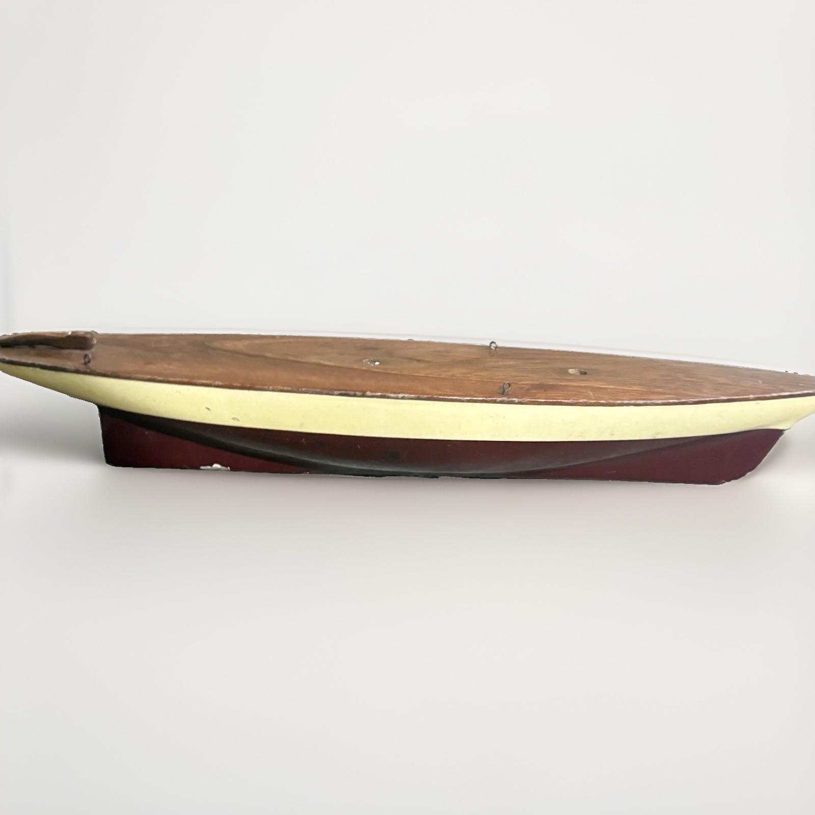 Vintage Wood Pond Yacht Boat Hull Antique Hand Carved Model Braine Steering Gear