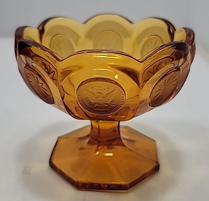 Vintage Fostoria Coin Glass Open Jam Jelly Dish Amber Crystal 1887