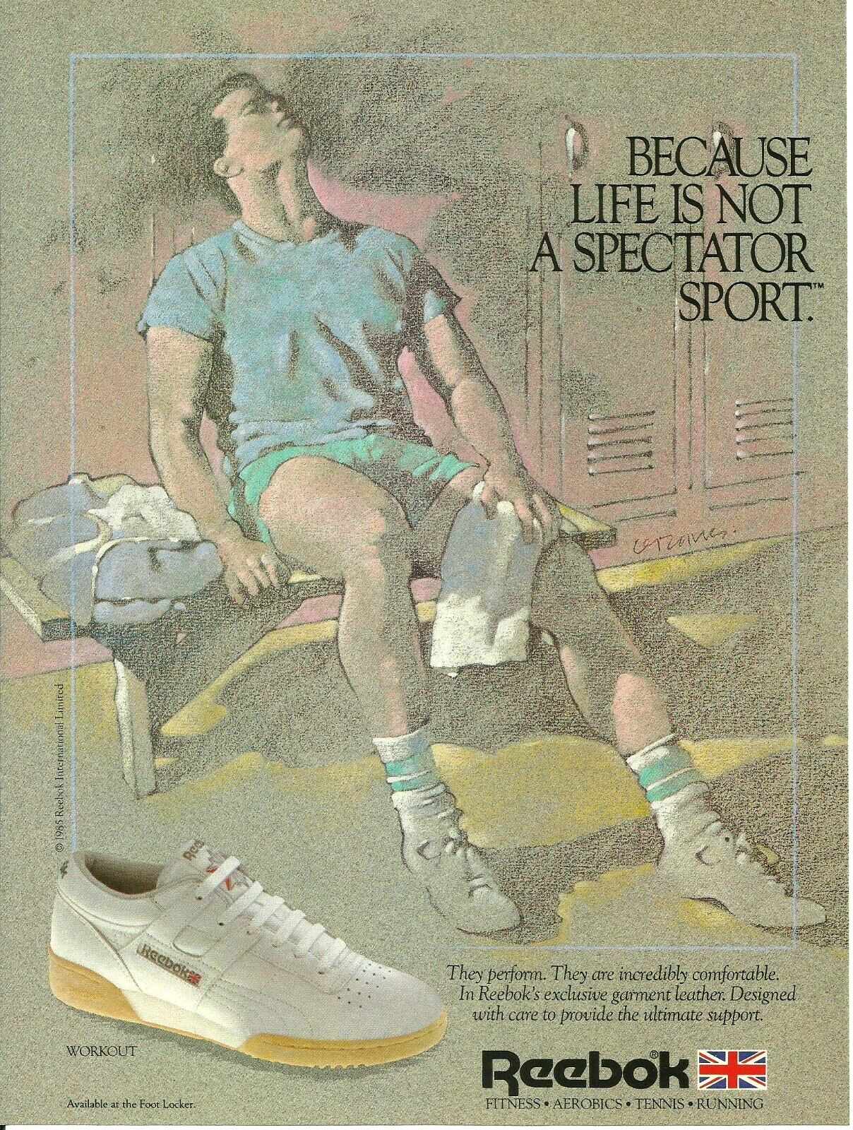 1985 Reebok Workout Tennis Shoes vintage Print Ad 80\'s Fashion Advertisement