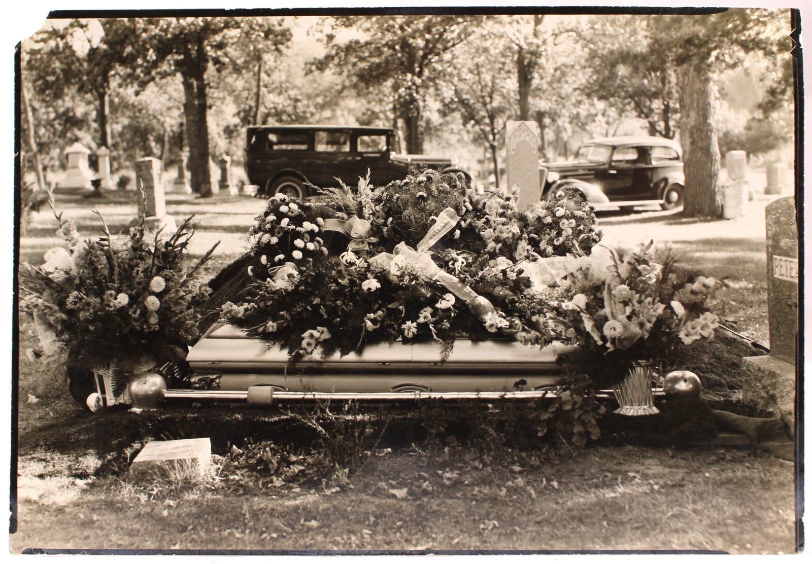 September 12, 1937 Cemetery Burial Funeral Photo Many Flowers