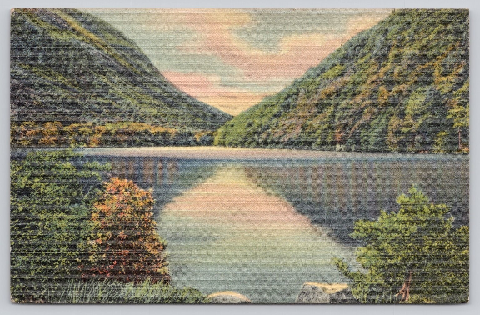 Profile Lake Franconia Notch NH Postcard 1951 Linen Old Man of the Mountains