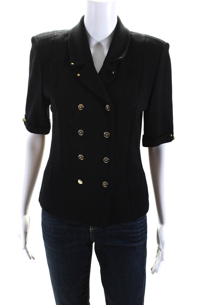 St. John Collection Womens Double Breasted Collared Santana Knit Jacket Black 4