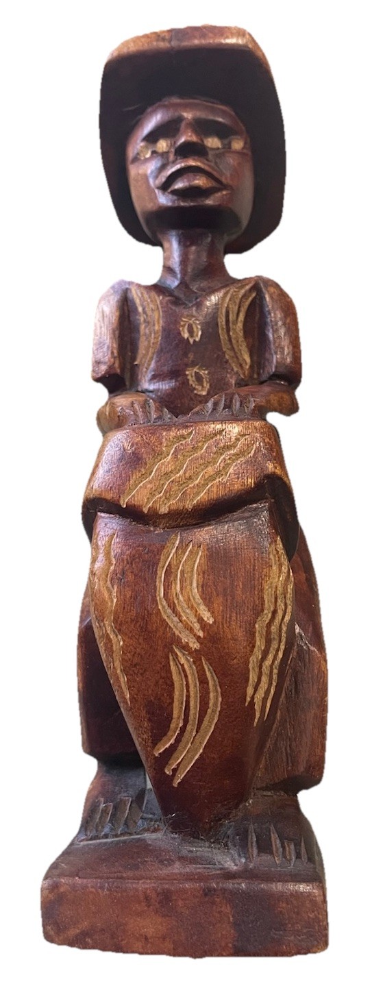 Vintage Hand-carved Wooden Haitian Folk Art Figurine of A Man Playing A Drum 10”