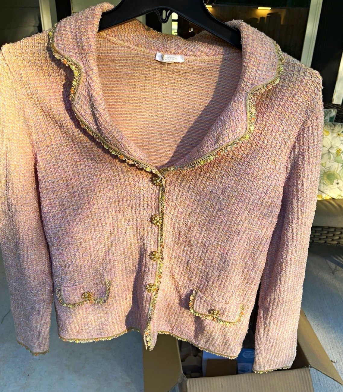 Vintage Escada Tweed Collar Cardigan w/ Pockets Size EU 38/US 8