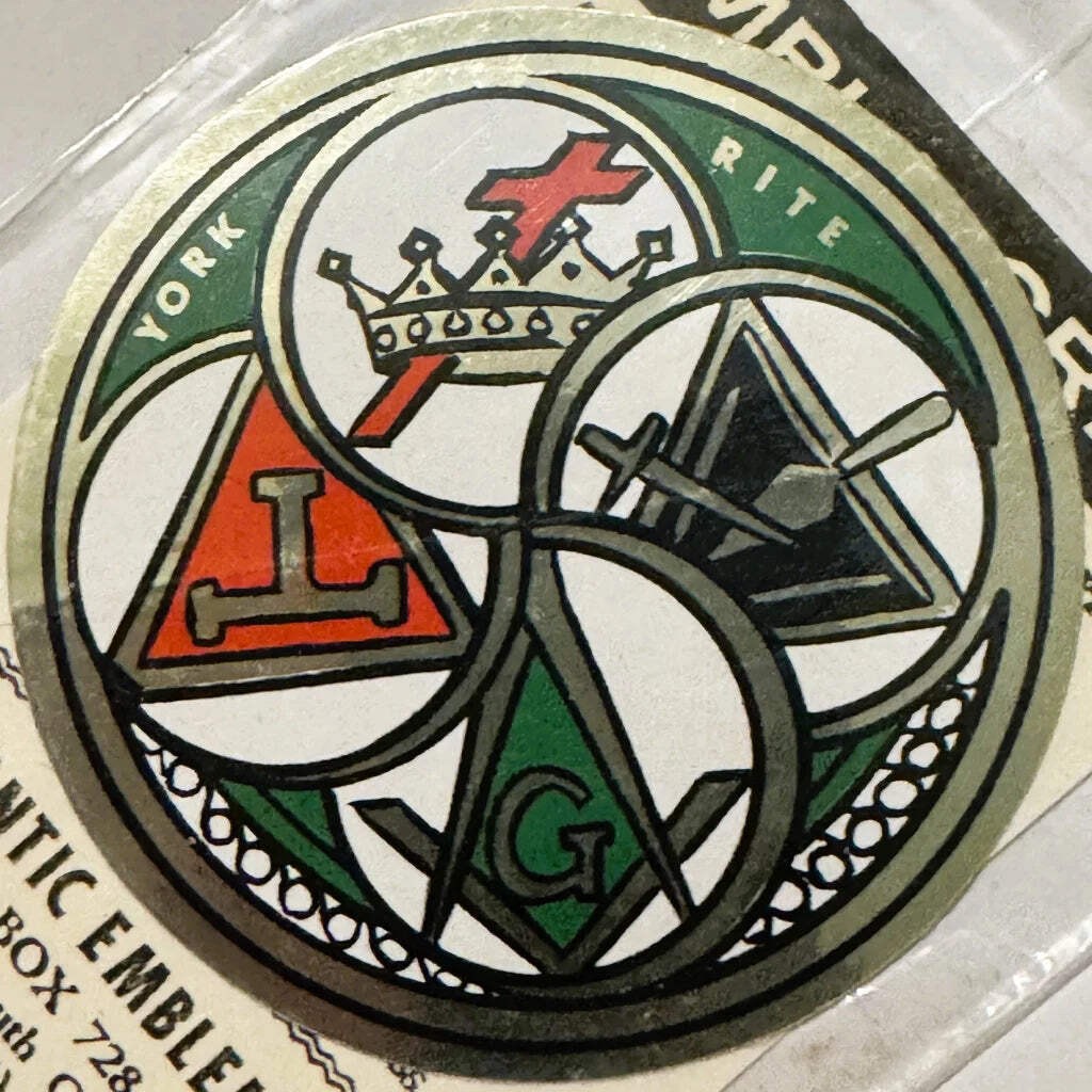 Vintage 1960s York Rite Freemasonry Emblem Sticker Decal 📐 Rare Embla Crest NOS
