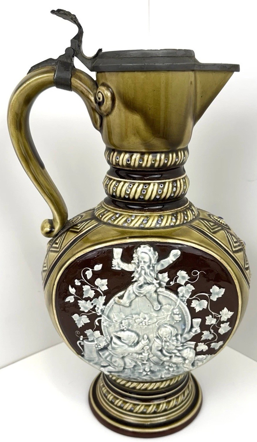 Antique 1800s Gebruder Schutz Austria 2L Hofbrauhaus Beer Stein Partial Lid