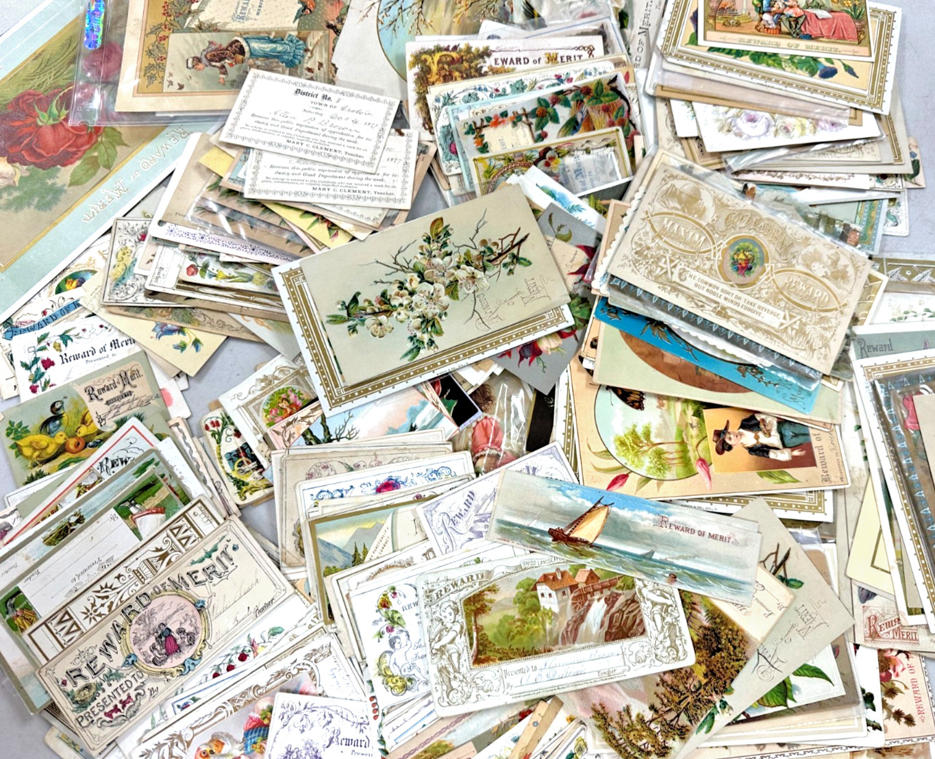 Lot of 230+ Victorian era Antique Reward of Merit Cards
