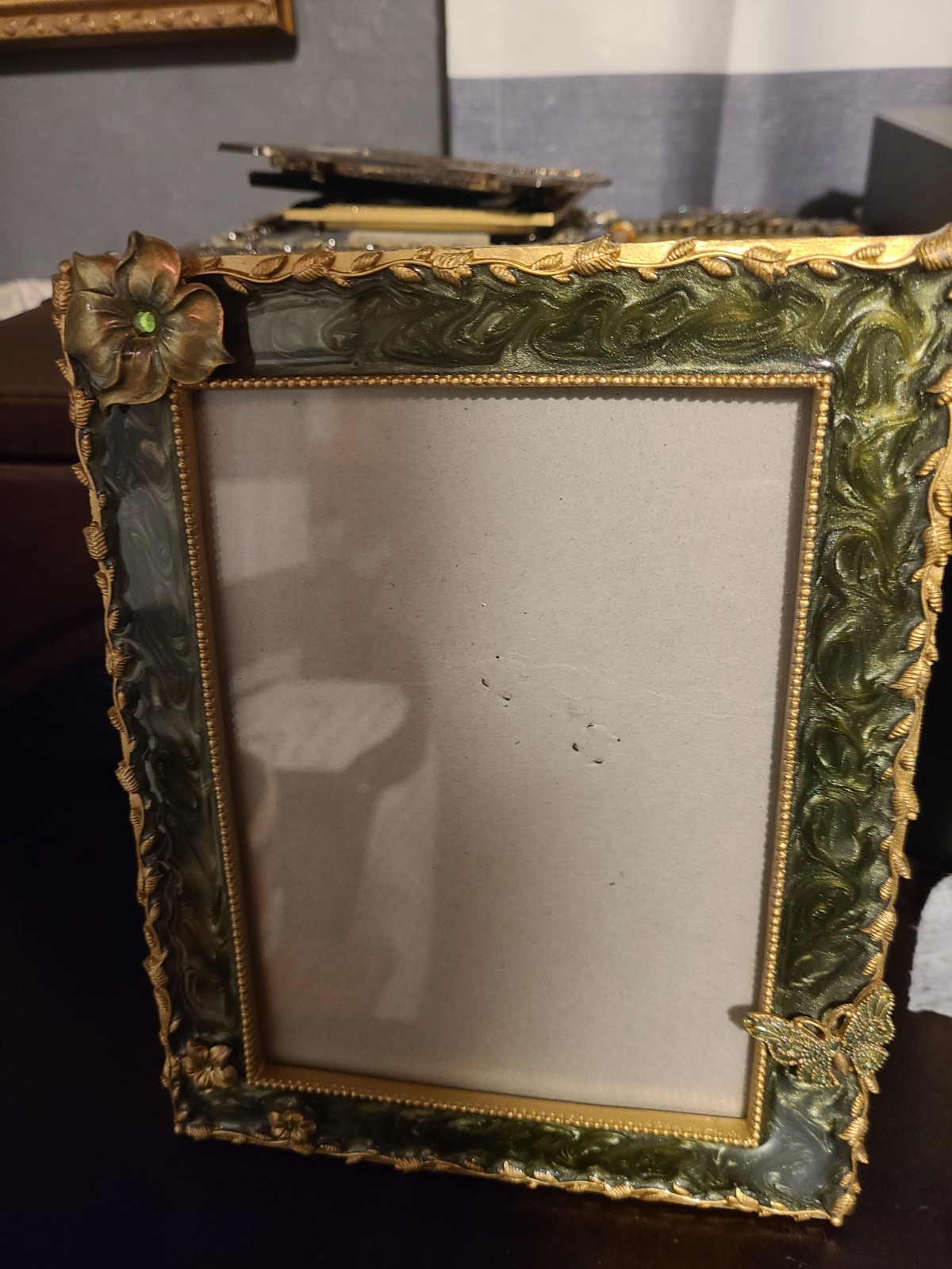 Ashleigh Manor Vintage Green Enameled Jeweled Butterfly And Floral 5×7 Photo