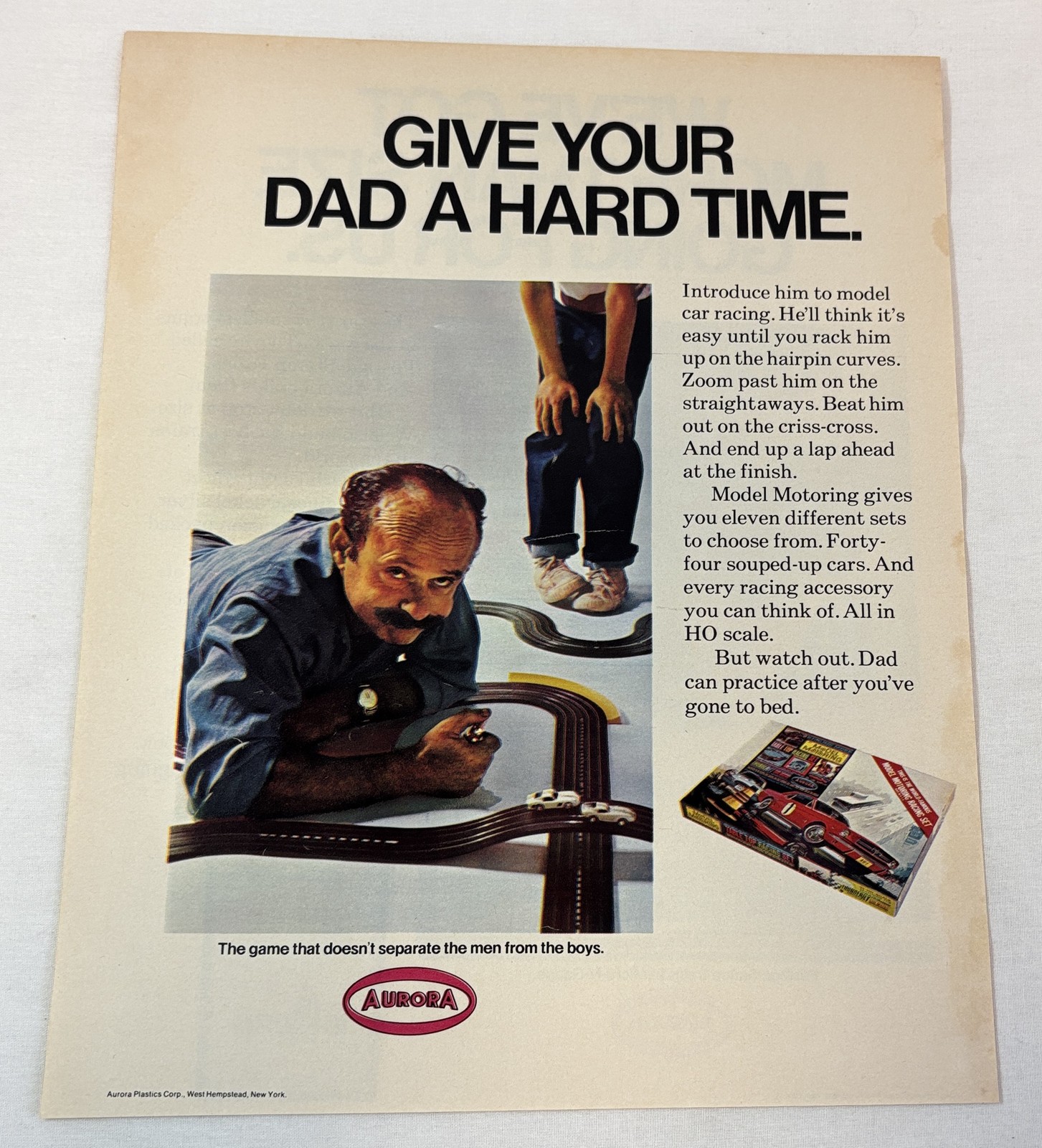 1968 Aurora slot cars ad page~ GIVE YOUR DAD A HARD TIME