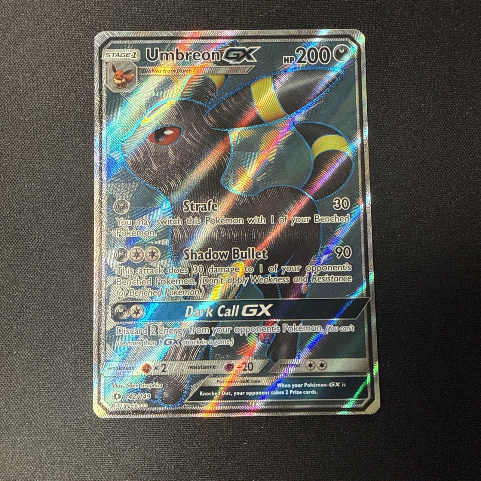 Pokémon Umbreon GX TCG Full Art Ultra Rare Holo Card 142/149 Sun & Moon Base ✅️