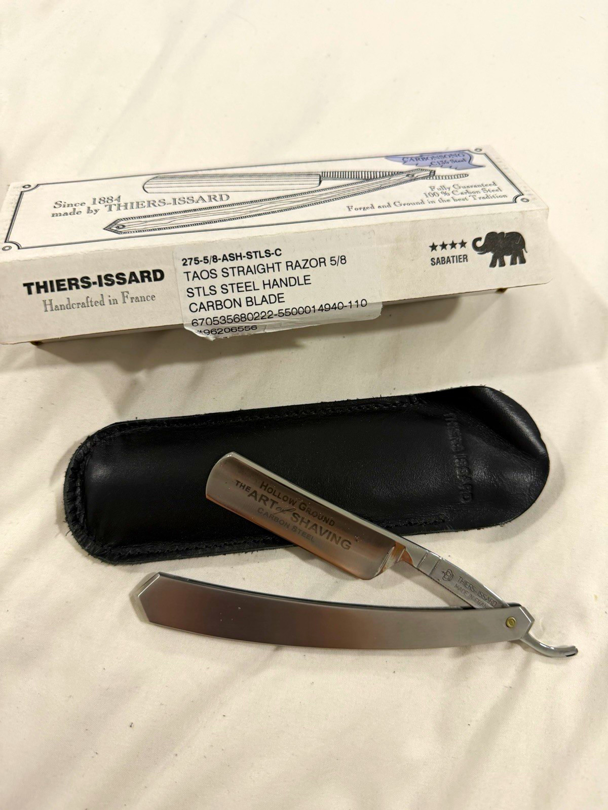 Thiers-Issard Handmade TAOS 5/8 Carbon Steel Straight Razor w/ Case & Box