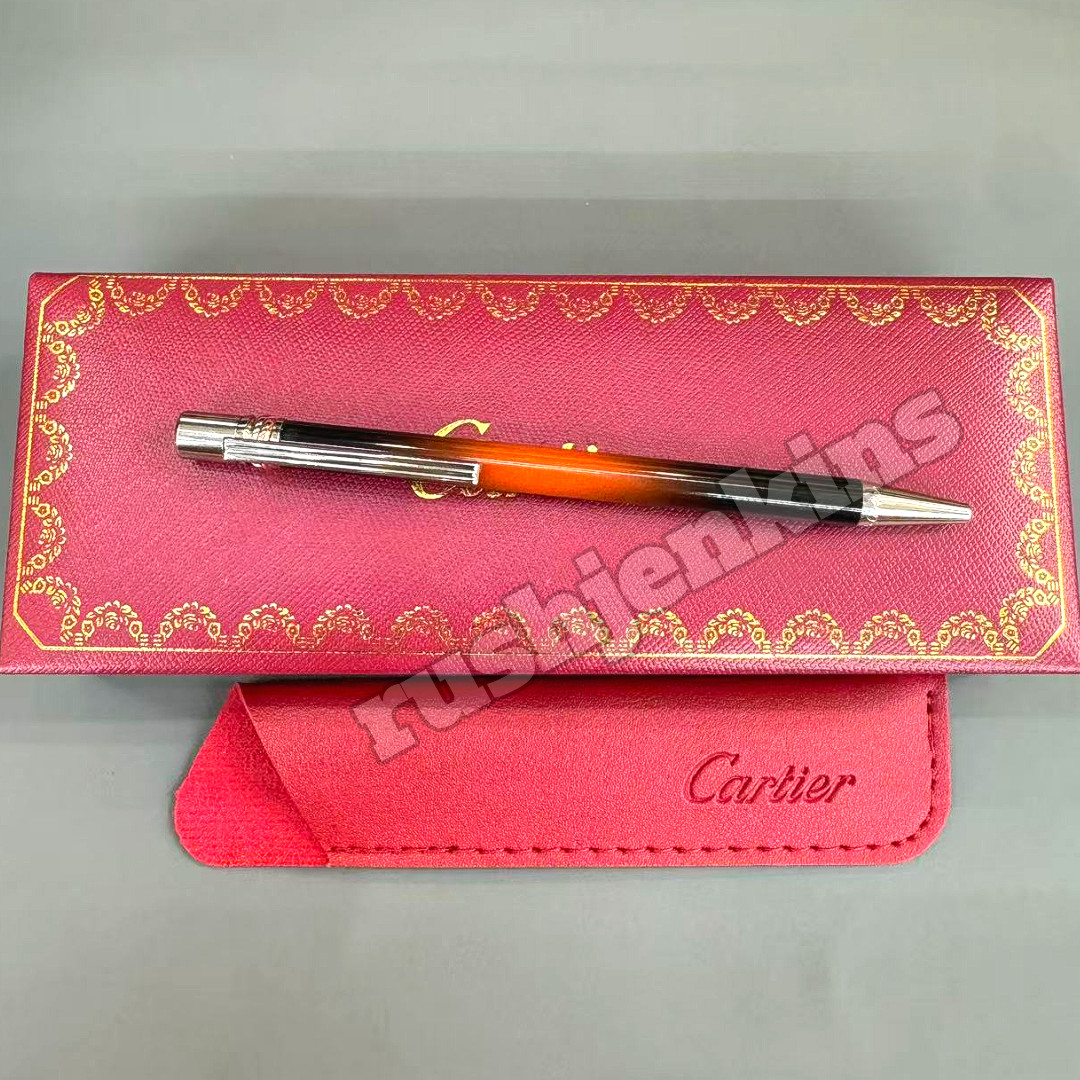 CARTIER Ombre Ballpoint Pen Black to Amber Finish Silver Trim w/ Box & Refill