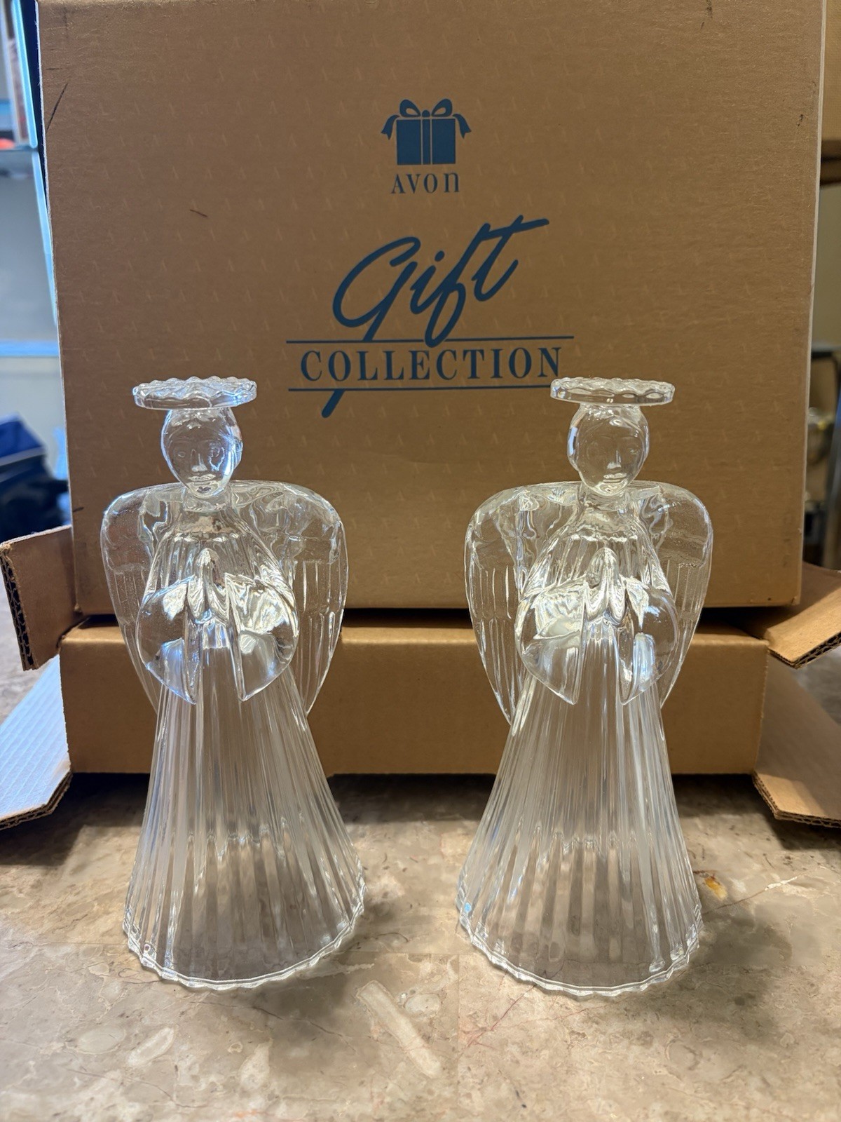 Vintage 1992 Avon Glowing Angel 24% Lead Crystal Candlesticks
