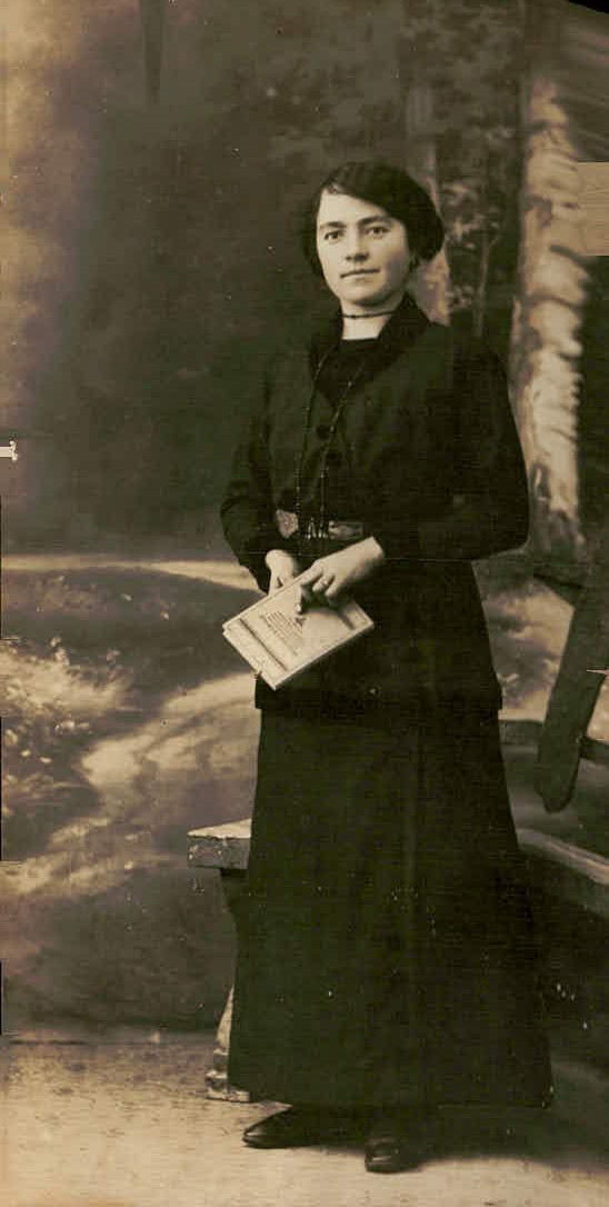 Antique 1910s 1920s Young Woman Holding Book Studio Portrait RPPC Postcard