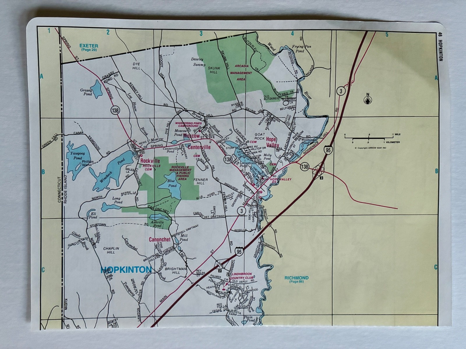 Vintage Hopkinton Rhode Island Map Canochet Rockville Arcadia Manangement Area