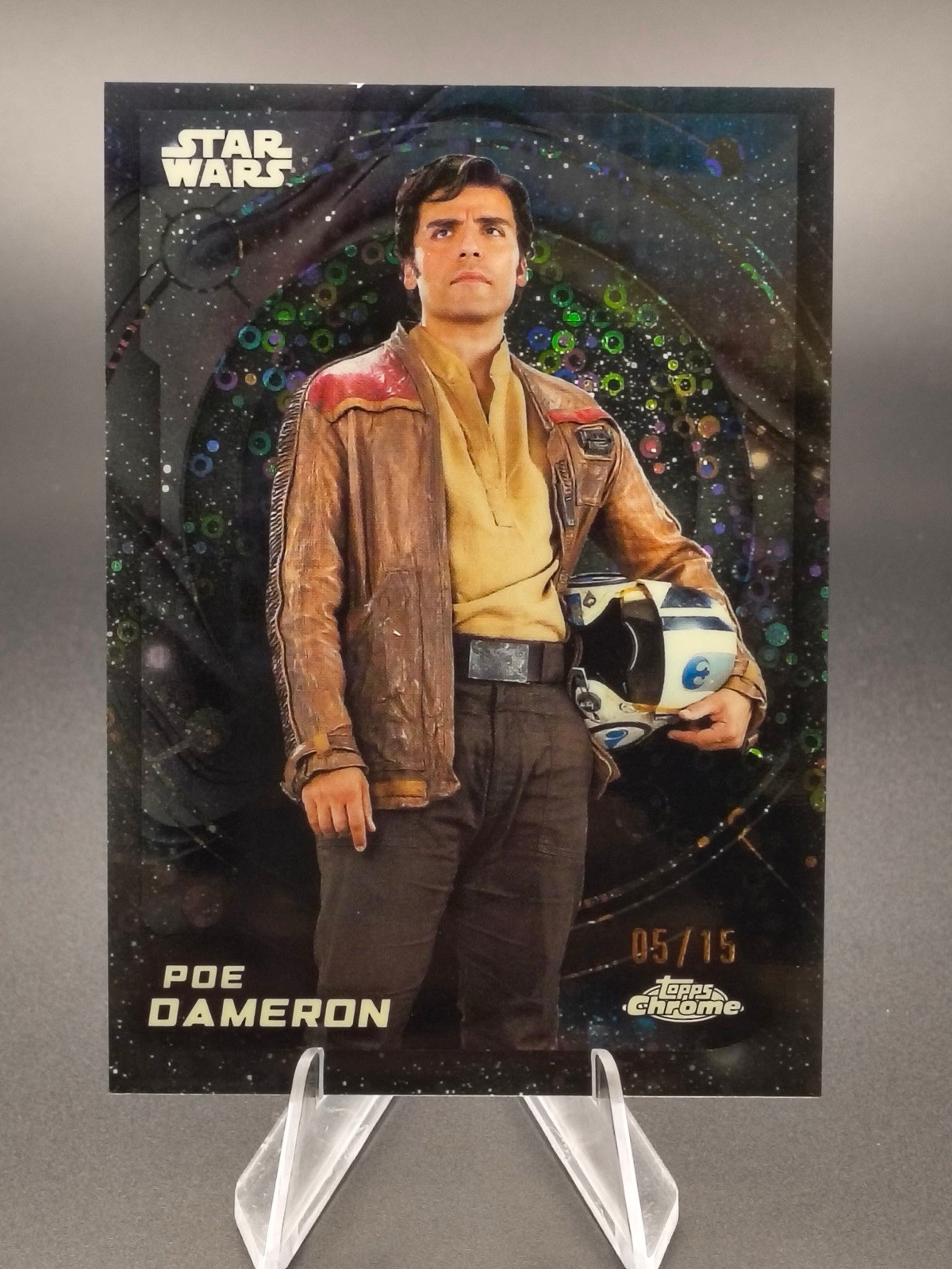2026 Topps Star Wars Chrome Poe Dameron #38 Galaxy Refractor /15 2026 Topps Star Wars Chrome Poe Dameron #38 Galaxy Refractor /15
