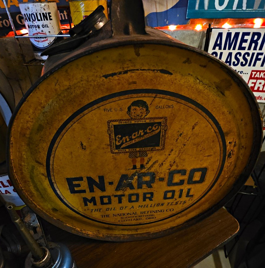 Vintage 1920s EN-AR-CO 5-Gallon Rocker Motor Oil Can Gas Station Advertising